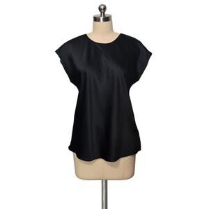 Beautiful EXPRESS Black Satin Short Sleeve  Flowy Blouse Shirt Top M